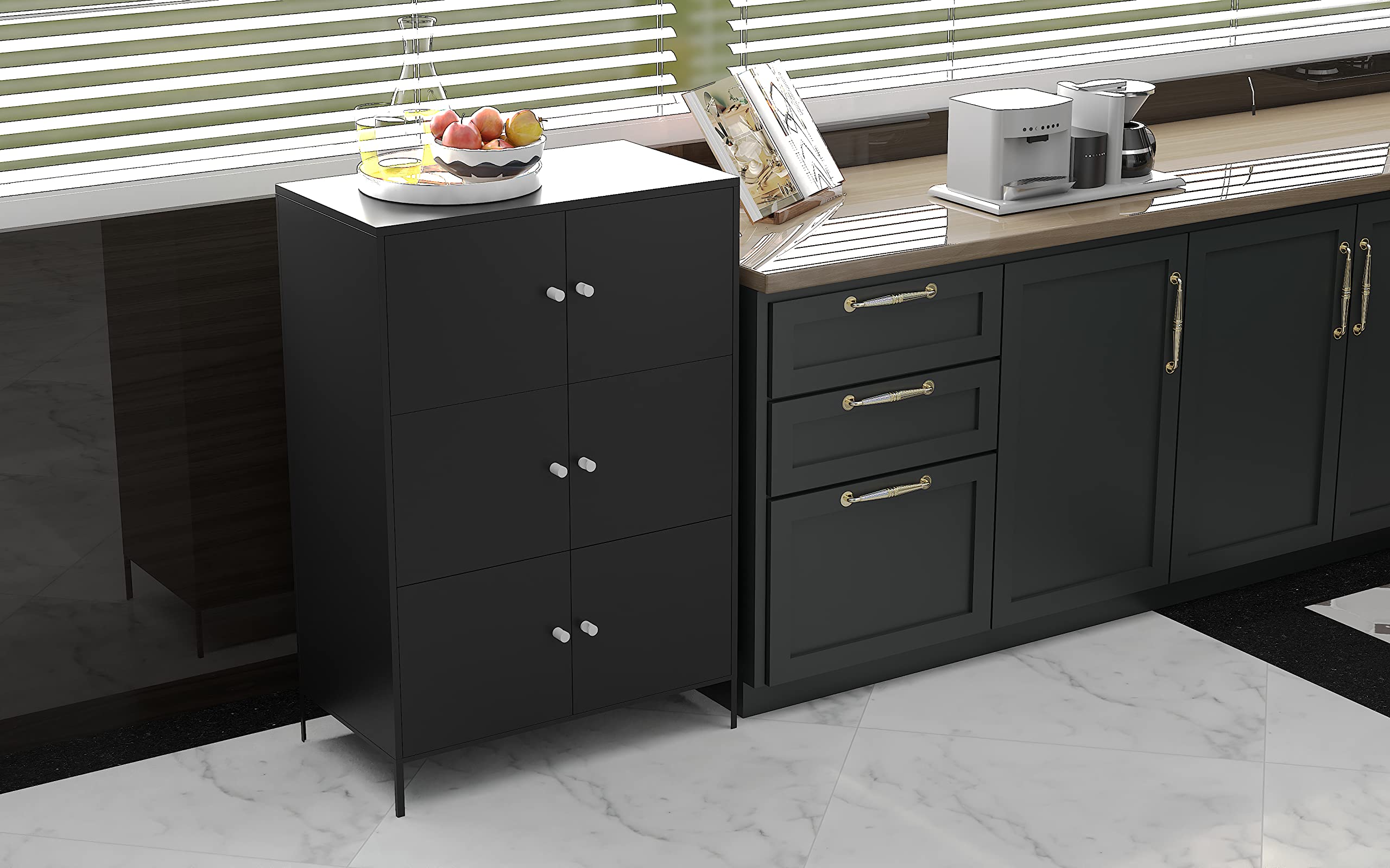 6-Door Metal Storage Cabinet - 3-Tier Steel Office Organizer with Adjustable Shelves, 25.6