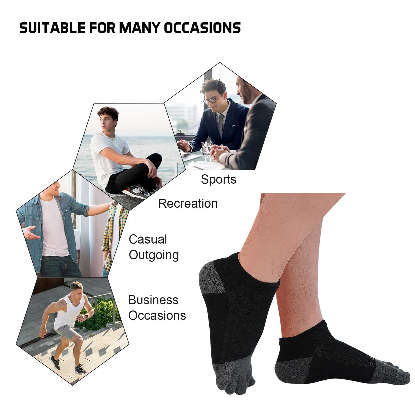 CaiDieNu Men's Five Toe Socks - 5 Pairs Breathable Cotton Athletic Crew Socks for Running, Yoga & Sports (Size 8-12) - Perfect for Gym, Hiking & Daily Wear