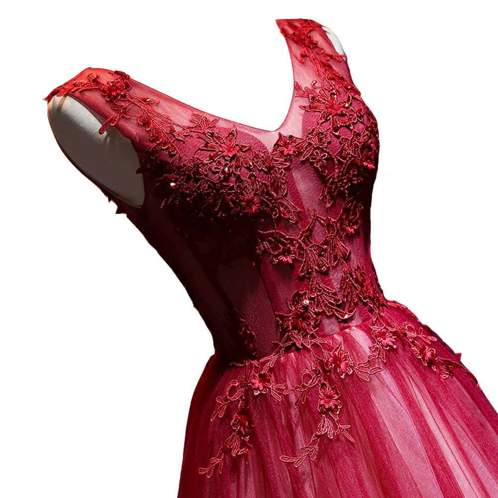 Kivary Long V-Neck A-Line Sheer Beaded Lace Prom Evening Dress for Women - Elegant Formal Gown for Homecoming, Cocktail Party & Special Occasions