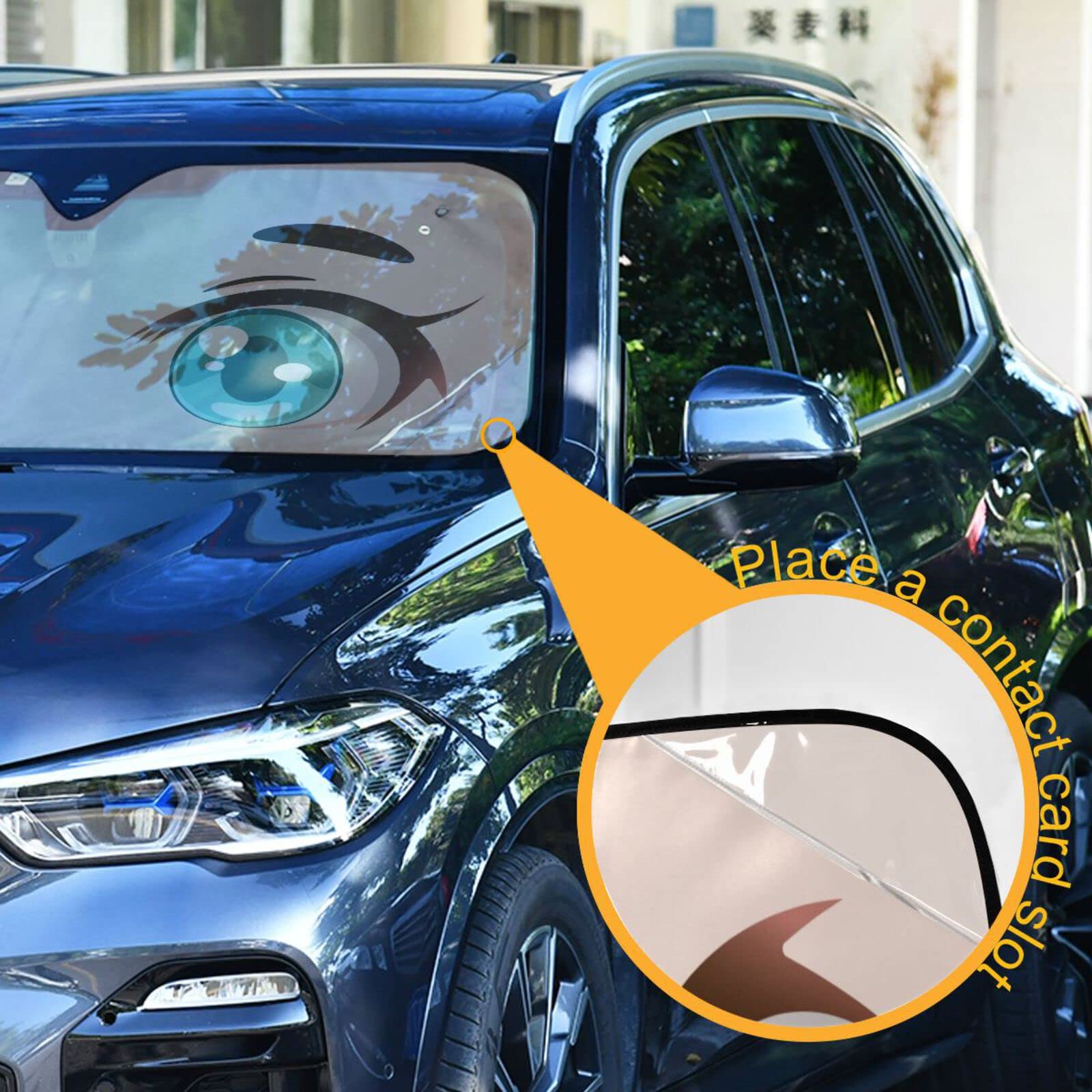Boccsty Anime Eyes Car Windshield Sun Shade for SUV, Truck & Auto - Japanese Style Cartoon Window Shade Protector for Women, Men & Baby - Perfect for Summer Parking & UV Protection