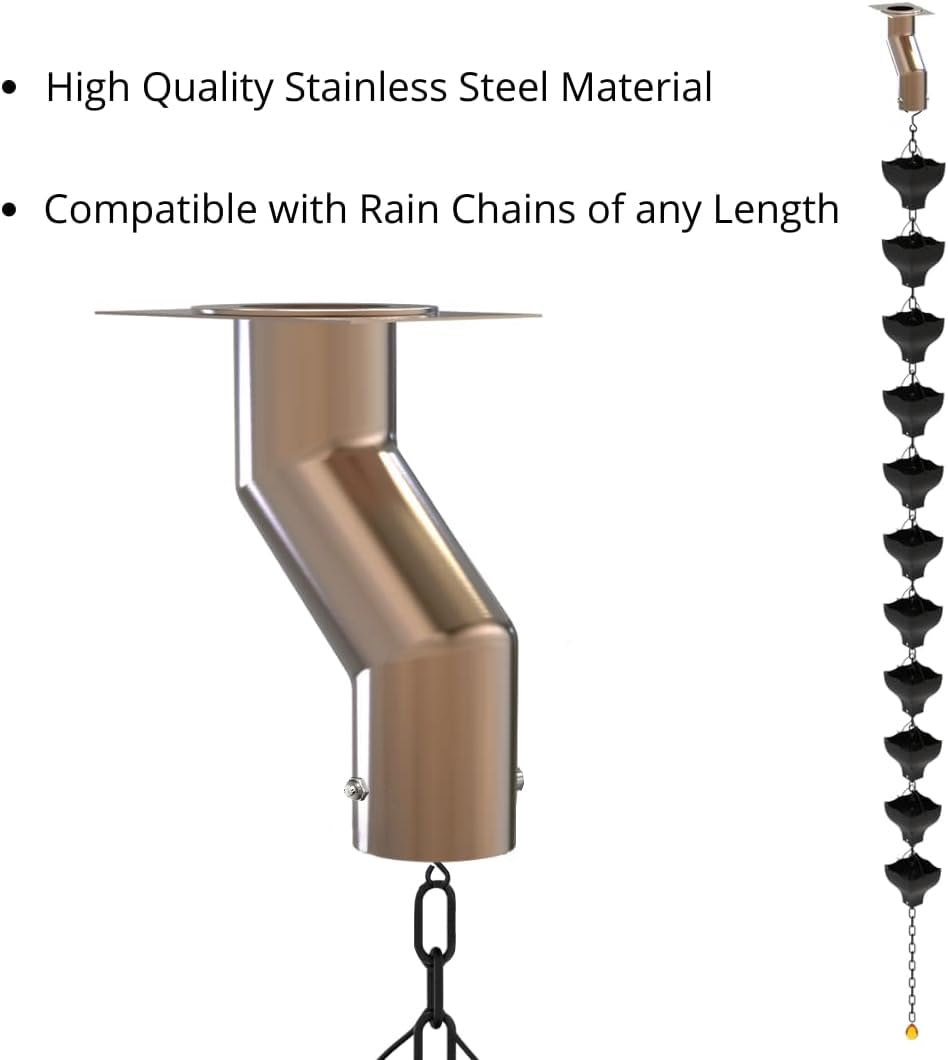 Stainless Steel Rain Chain Gutter Adapter Kit with Offset for Downspouts - Easy Installation for Drains Not Under Gutters - Perfect for Garden Drainage & Home Decoration
