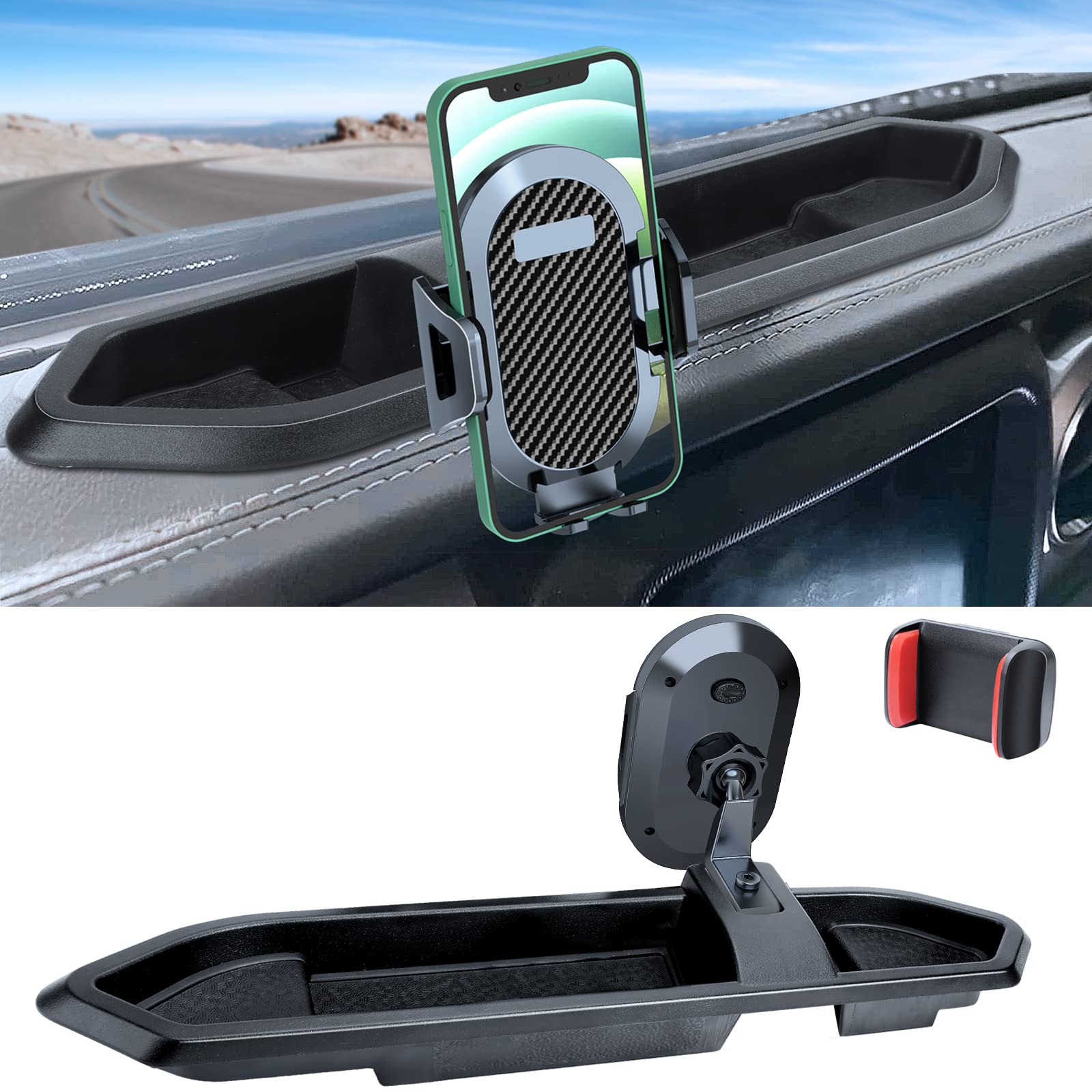 Universal Phone Mount for 2018-2023 Jeep Wrangler JL/JLU & 2020-2023 Gladiator JT - Dashboard Multi-Angle Adjustable Phone Holder with Storage Tray - Perfect for Off-Roading, GPS Navigation & Hands-Free Driving