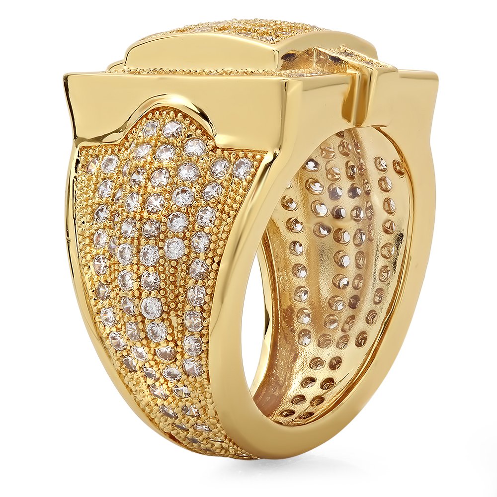 18K Gold Plated Cubic Zirconia Hip Hop Ring for Men - Iced Out Square Micro-Pave Design with Free Polishing Cloth | Perfect for Rap Artists, Streetwear Fashion & Gift Giving