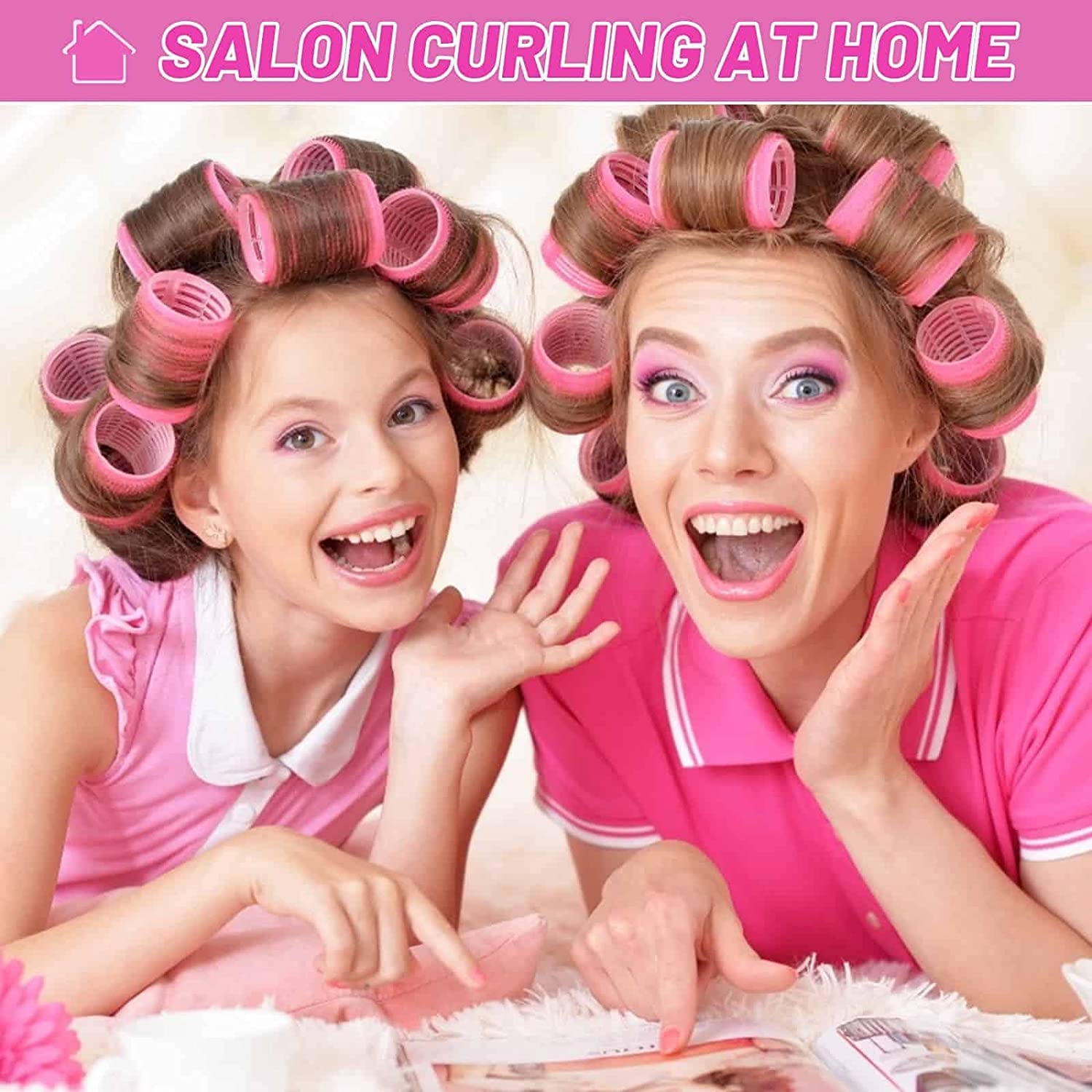 SIYAA 6Pcs Jumbo Self-Grip Hair Rollers Set with Stainless Steel Duckbill Clips - Heatless Curling Rods for Long & Medium Hair - Perfect for Women & Girls at Home, Salon, or Travel