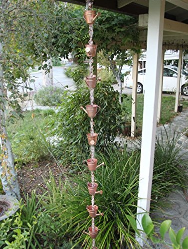 10 Foot Rain Chain with Watering Can Cups & Installation Kit - Decorative Garden Gutter Downspout Alternative for Patio, Yard & Outdoor Drainage