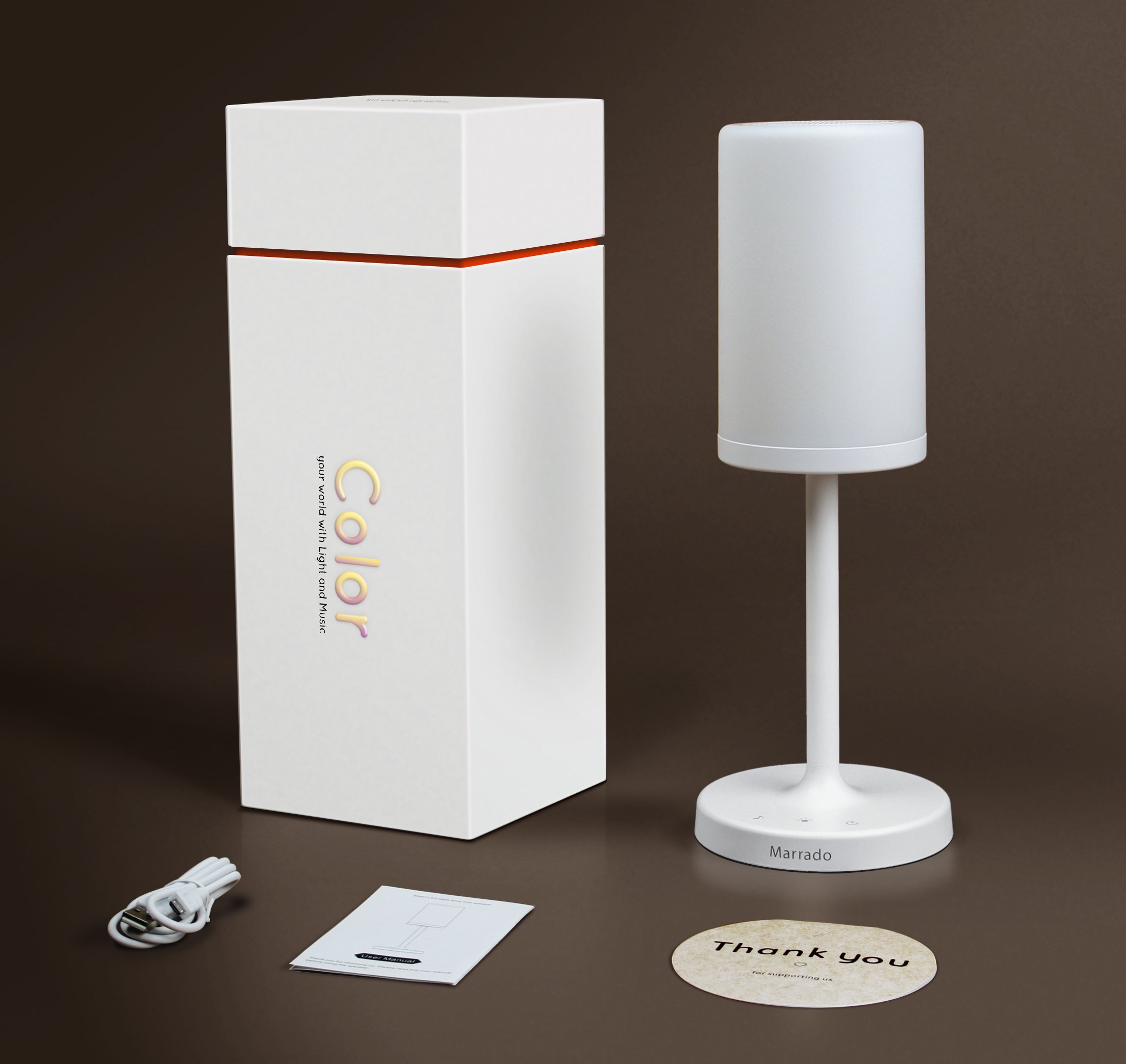 Marrado Bluetooth Speaker with Bedside Lamp - Smart Touch Control, Rechargeable LED Night Light for Bedroom & Living Room - Dimmable Warm White & Color Changing Mood Light - Perfect for Relaxation, Reading & Ambient Lighting