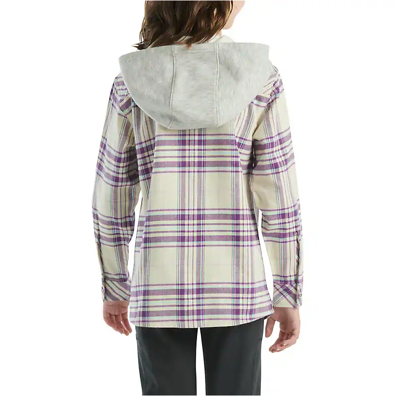 Carhartt Kids Long Sleeve Flannel Shirt with Button Front & Hood - Dark Purple | Warm Winter Wear for Boys & Girls | Outdoor Play & School Activities