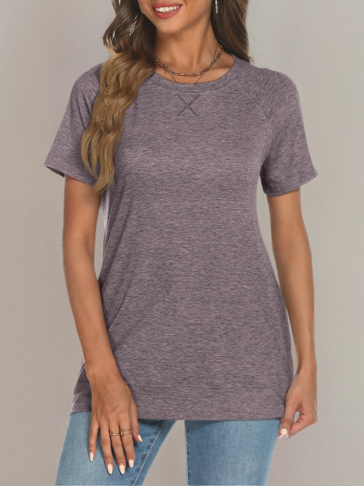 2025 AUTOMET Women's Short Sleeve Crewneck T-Shirts - Trendy Lightweight Soft Casual Summer Tops for Everyday Wear, Travel & Outdoor Activities