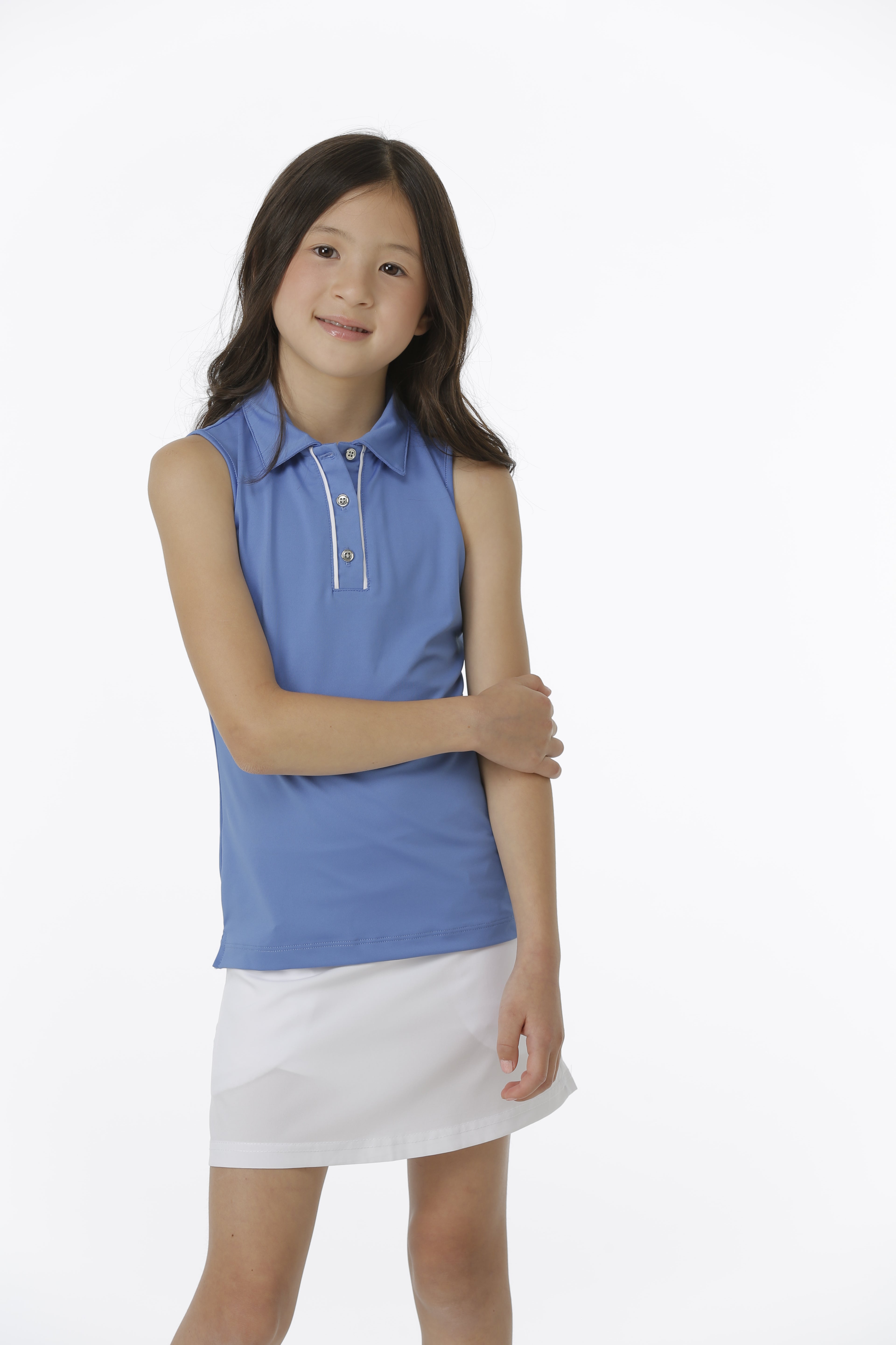 Ansley Youth Girls' Sleeveless Polo Shirt - Breathable Cotton Summer Top for School, Sports & Outdoor Activities