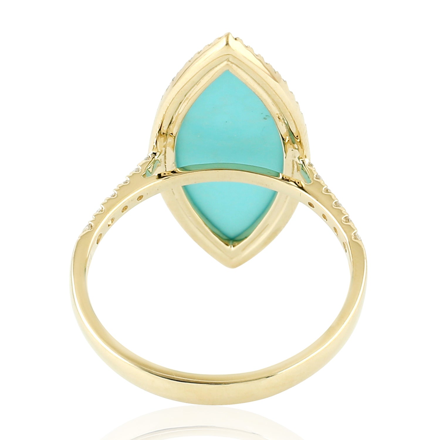14K Yellow Gold Pave Diamond Marquise Cut Turquoise Long Ring for Women - Elegant Statement Jewelry for Weddings, Parties & Special Occasions