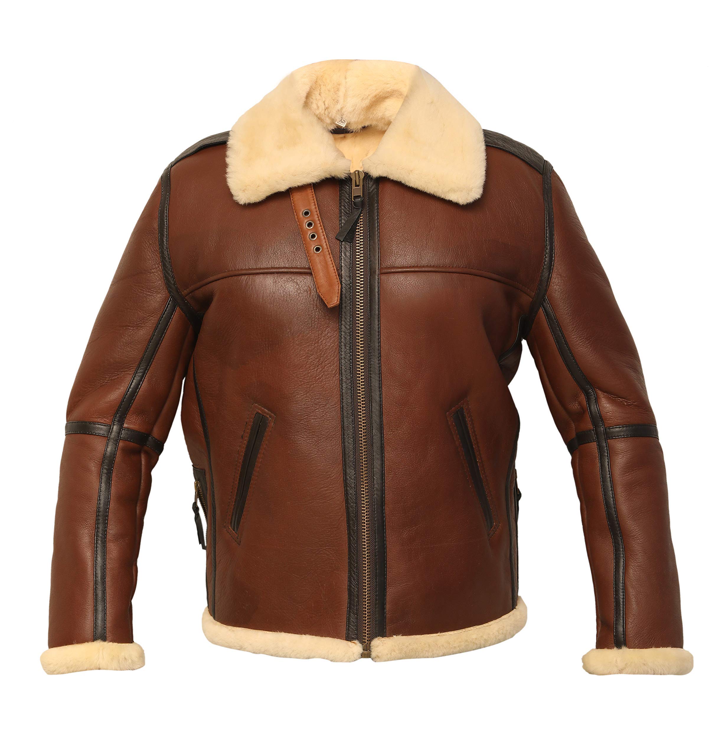 Men's B3 Bomber Aviator Jacket - Genuine Shearling Sheepskin Leather Winter Coat for Cold Weather - B6 Tan Color - Perfect for Motorcycle Riding, Outdoor Adventures & Winter Fashion