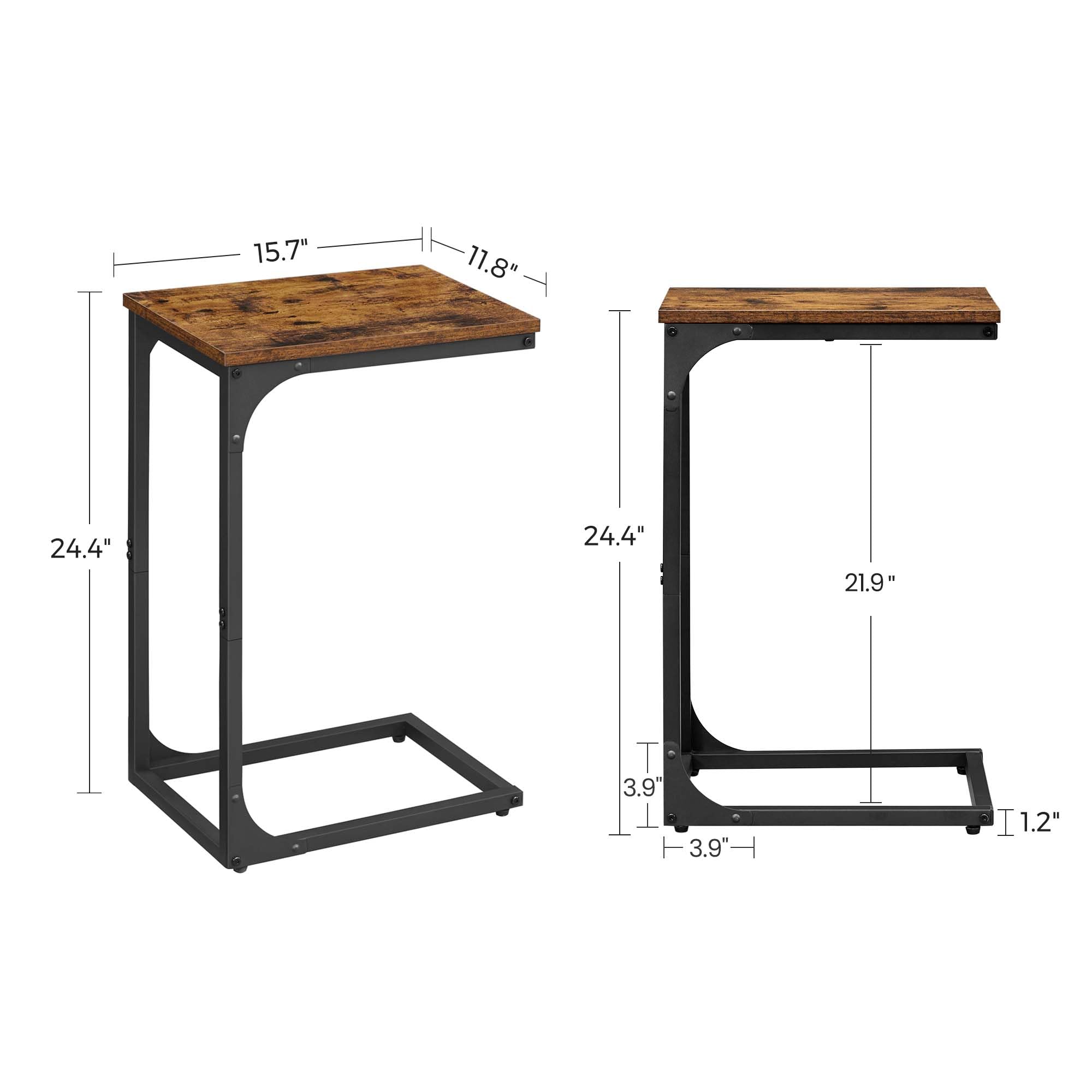VASAGLE C-Shaped End Table with Metal Frame - Small Side Table for Couch, Sofa, Living Room, Bedroom, Nightstand - Rustic Brown & Black - Perfect for Holding Drinks, Books, and Lamps by Your Bed or Couch