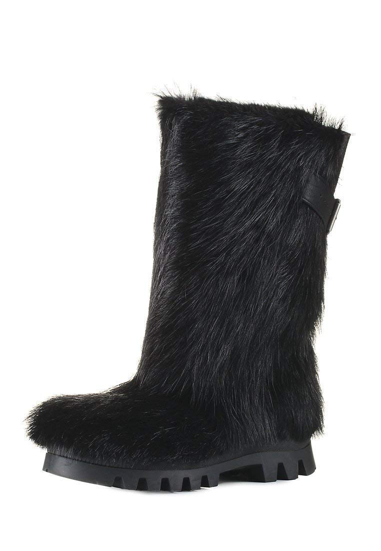 Men's Black Long Nutria Fur Boots - Warm Mukluks, Viking Style Winter Snow Boots with Furry Lining | Perfect for Arctic Adventures, Snowshoeing & Extreme Cold Weather