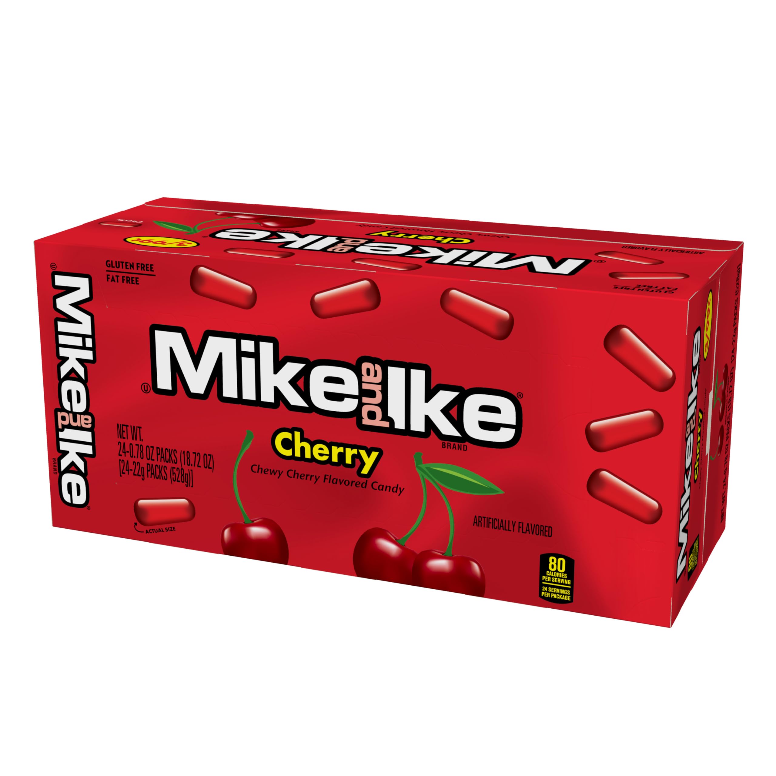 Mike & Ike Cherry Candy 24-Pack - Chewy Red Candy for Vending Machines & Snacking