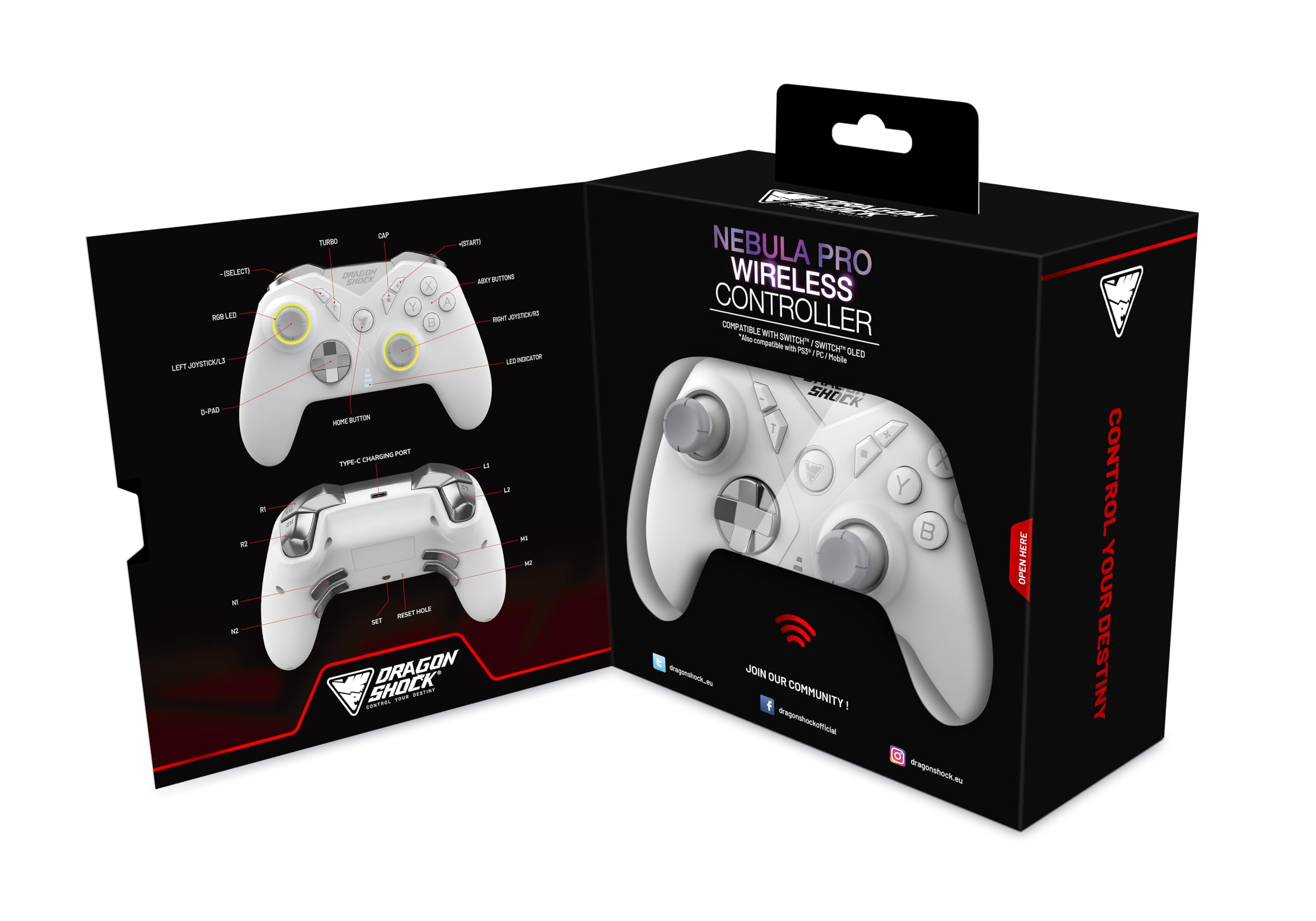 DragonShock NEBULA PRO Wireless Pro Controller for Nintendo Switch, Switch Lite, Switch OLED, PS3, PC & Android - Premium Gaming Experience for Home & Travel