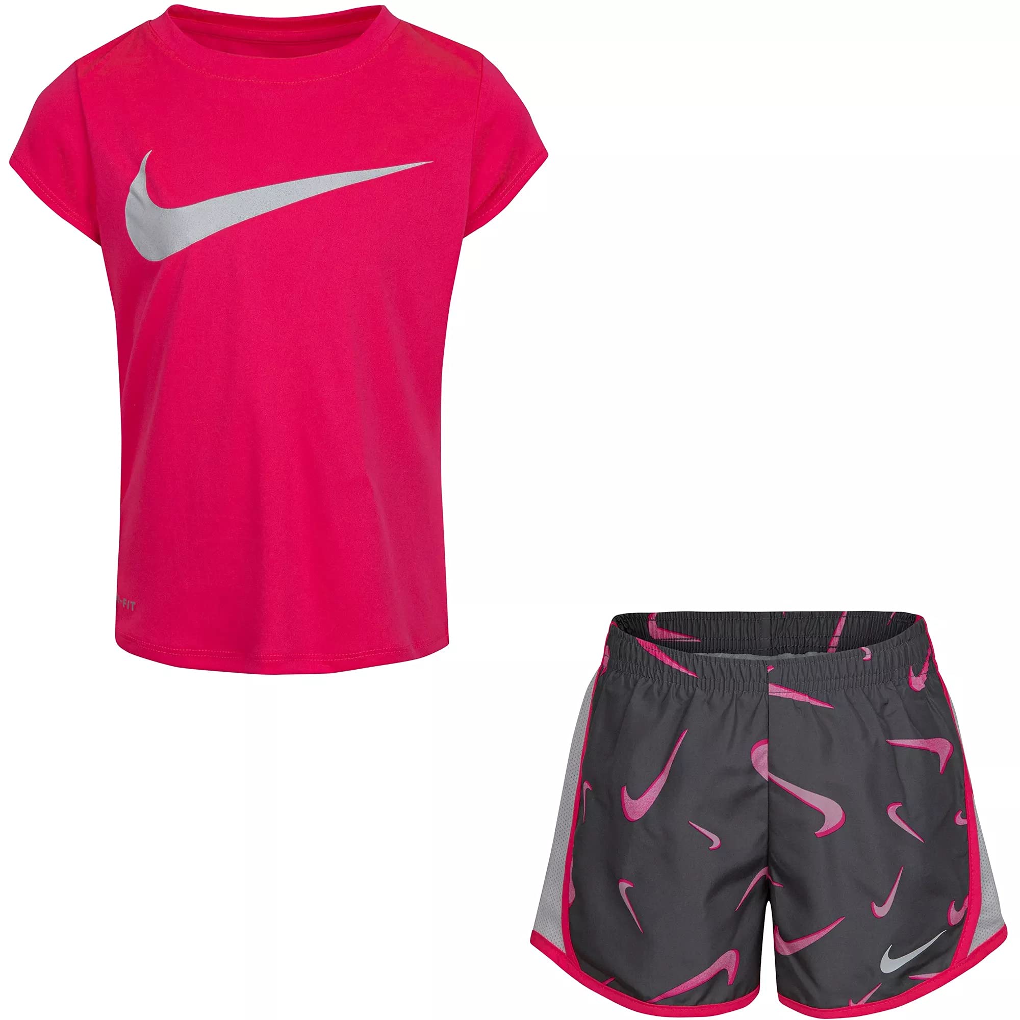 Nike Girls' Glitter Just Do It Dri-Fit 2-Piece Shorts Set - Breathable Athletic Outfit for Running, Gym & Casual Wear