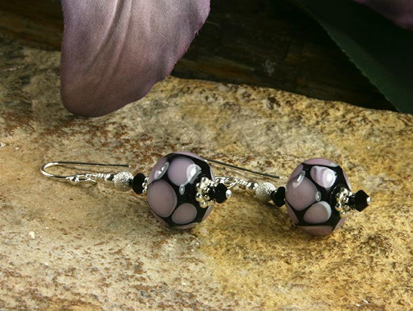 Handmade Purple and Black Lampwork Glass Earrings for Women - Boho Chic Dangle Earrings for Party, Wedding & Everyday Wear