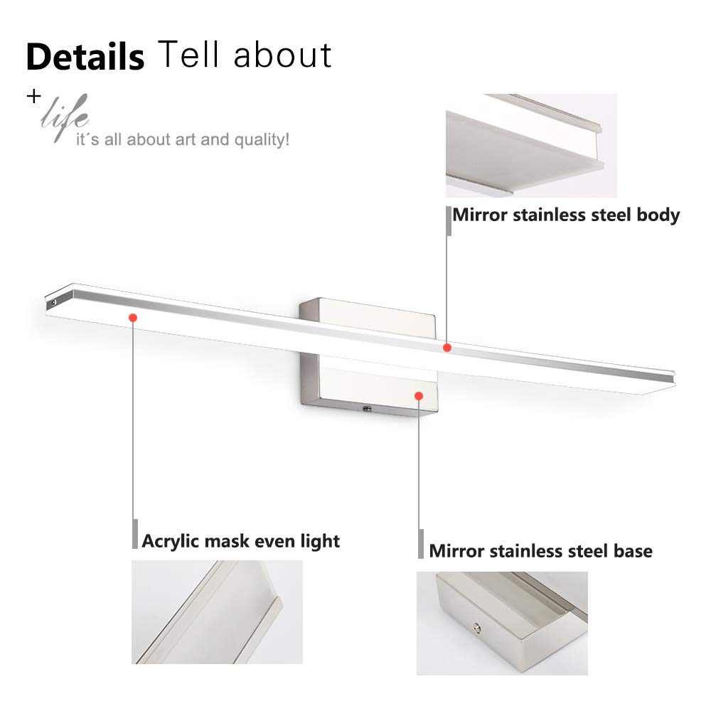 16W Modern LED Vanity Light Bar - Chrome Bathroom Mirror Light Fixture with Acrylic Shade, 6000K Daylight White - Perfect for Bathroom, Bedroom & Living Room Lighting
