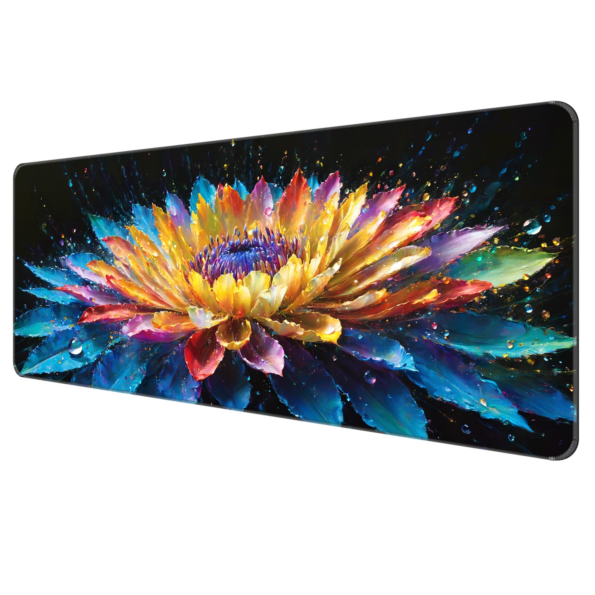 Dynippy Large Extended Gaming Mouse Pad (31.5 x 11.8 x 0.08 Inches) with Stitched Edges - XXL Keyboard & Mouse Desk Mat for PC, Laptop Gaming, Office & Home Use - Floral Design Non-Slip Surface
