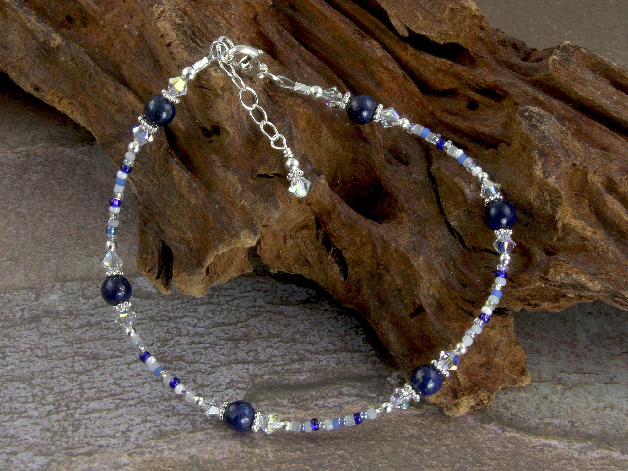 Berlin Blue Sodalite Gemstone Anklet - Natural Healing Stone Bracelet for Women, Adjustable Beaded Ankle Chain - Perfect for Yoga, Meditation & Boho Fashion Accessories