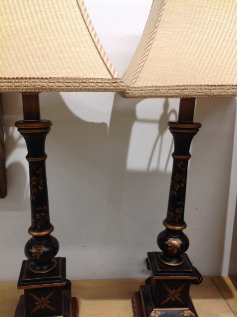 31 Pair of Painted Gold & Black Table Lamps - Vintage Style Decorative Lighting for Living Room, Bedroom & Office Decor
