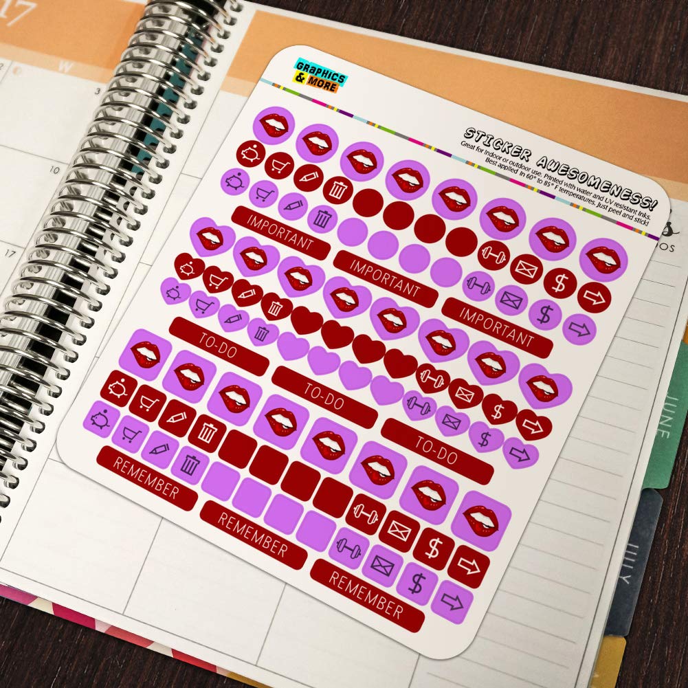 Seductive Luscious Bite Lip Planner Stickers - Scrapbooking & Crafting Calendar Sticker Set for Bullet Journals, DIY Planners, and Creative Projects