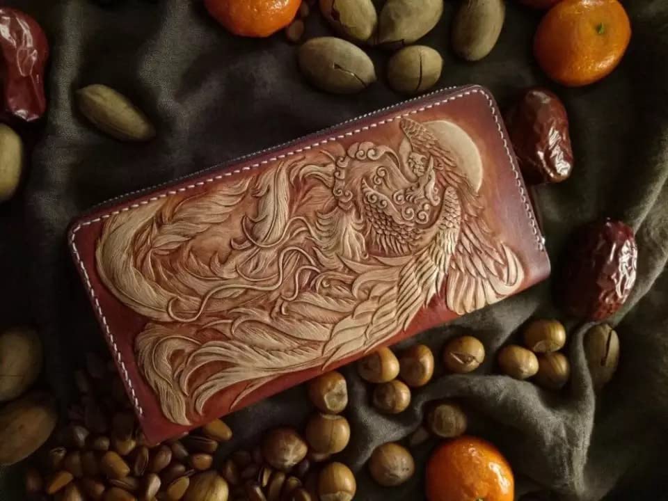 Men's 3D Genuine Leather Biker Wallet - Handmade Carved Airbrush Art Custom Personalized Long Wallet for Men | Perfect Gift for Father's Day, Birthday & Motorcycle Enthusiasts