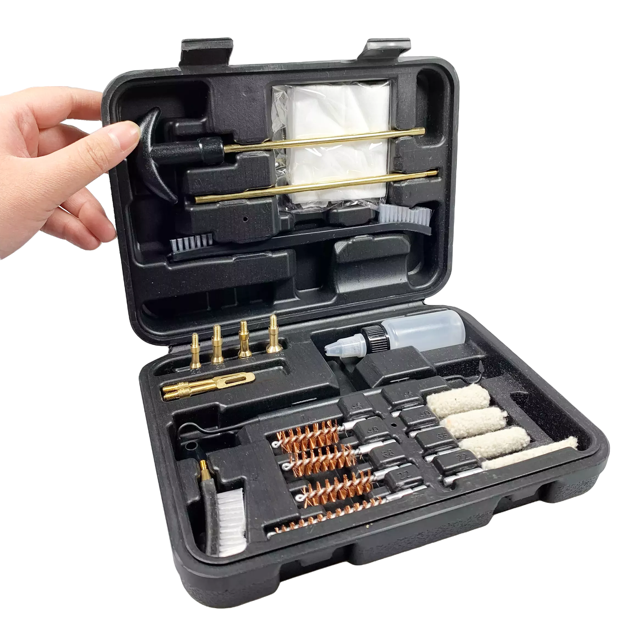 Premium Gun Cleaning Kit for .22, .38, .40, .45 & .30 Caliber - Bronze Brush, Mop Brush, Brass Jags & Rods for Rifle & Pistol Maintenance - Includes Durable Travel Case - Perfect for Hunting, Range Practice & Firearm Care