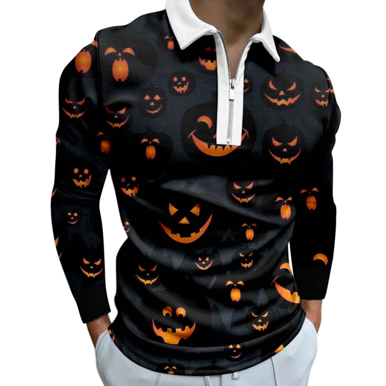 RTPR Men's Casual Shirts - Short & Long Sleeve Halloween Print Zipper Button Down Collar Tops for Work, Party & Everyday Wear