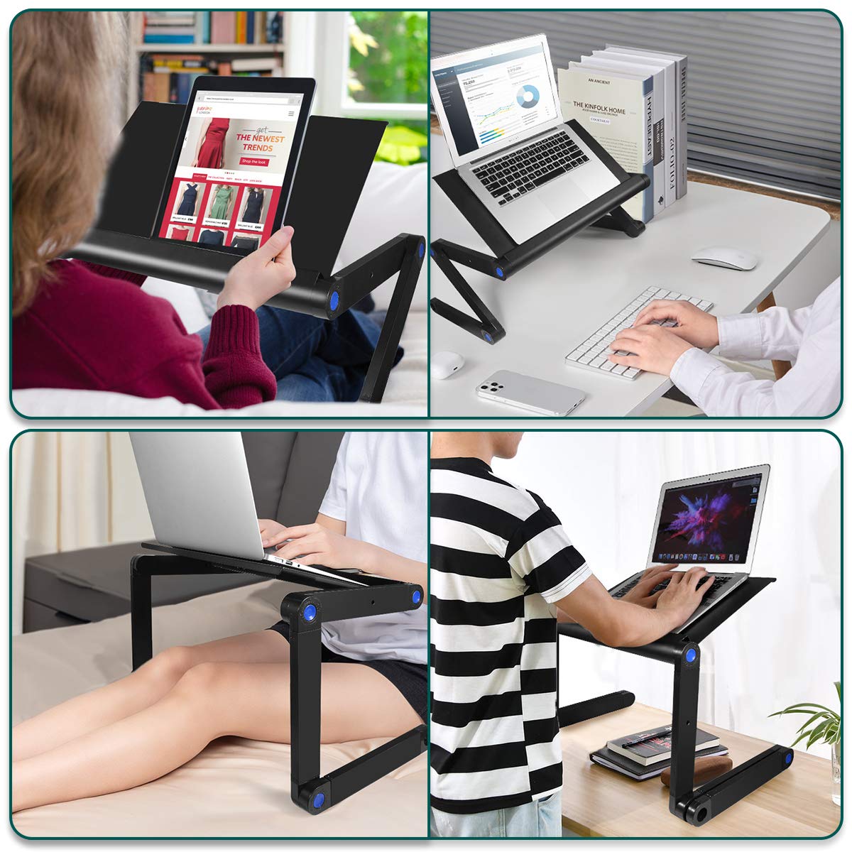 Adjustable Laptop Stand for Bed & Couch - Portable Ergonomic Laptop Table with Cooling Fan, Foldable Lap Desk for Work, Study, Gaming & Watching Movies in Bed or Living Room (Black)