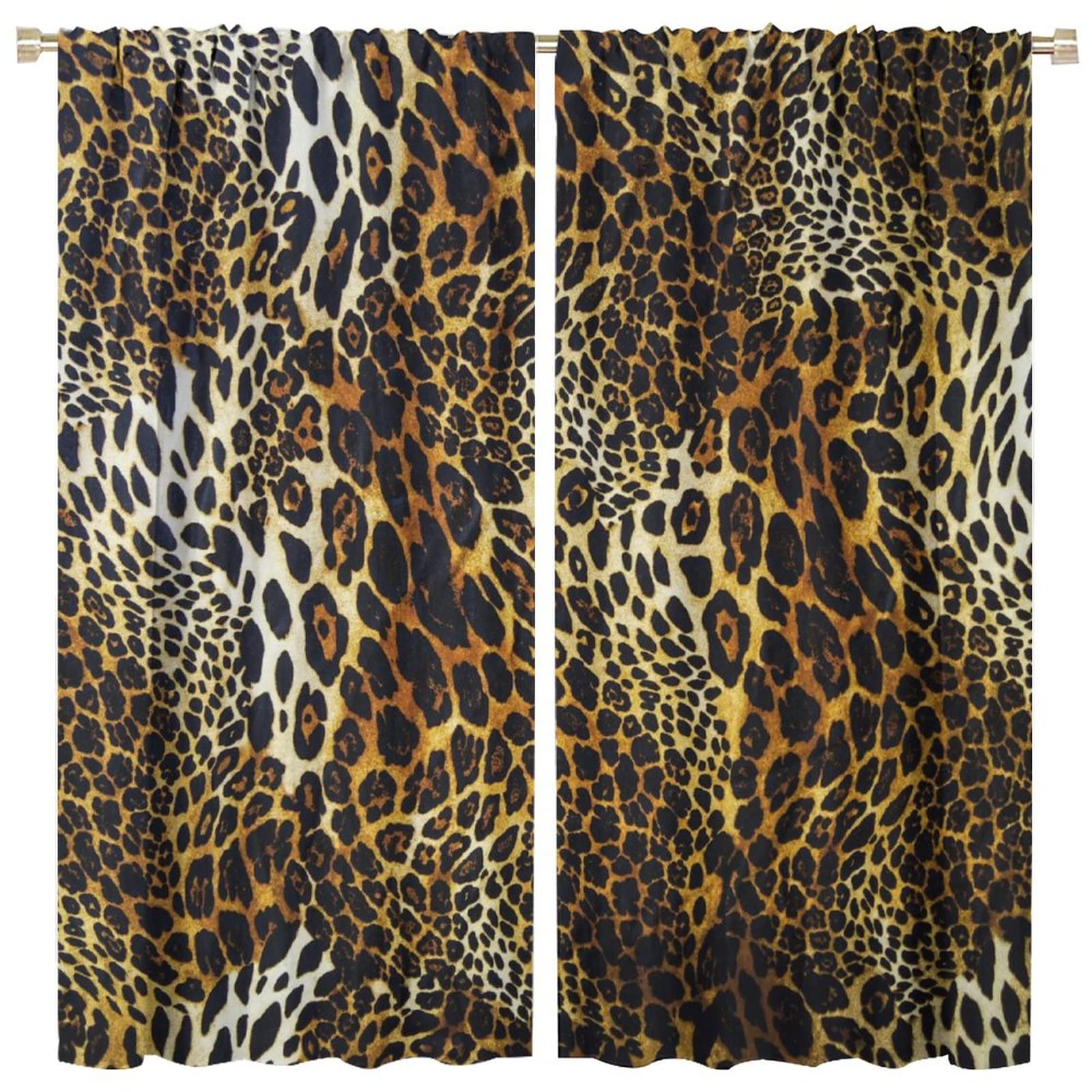 Green Leopard & Zebra Print Blackout Curtains - 42x45 Inch Wild Animal Print Window Drapes for Kitchen, Kids Room & Nursery - Black & White Nature-Themed Home Decor for Bedroom & Living Room