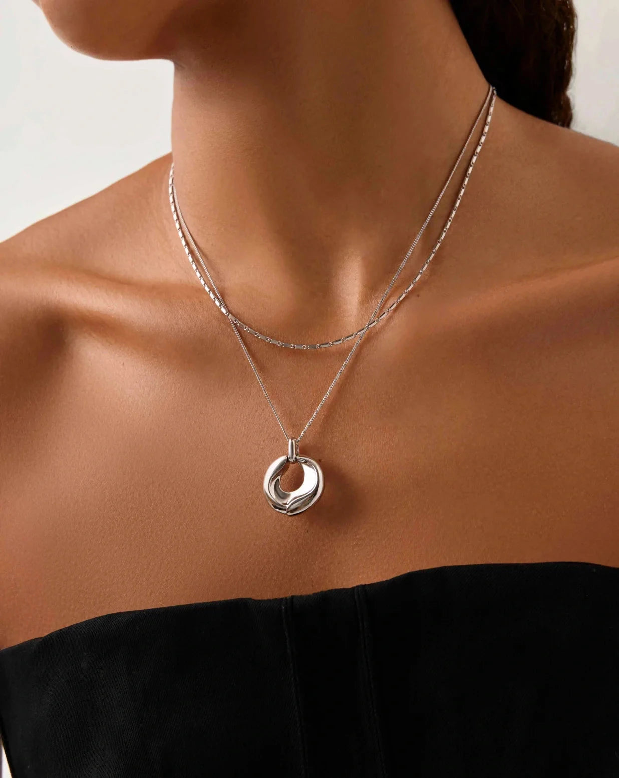 Elegant Sculptural Ridge Molten Pendant Necklace - Silver Plated Statement Jewelry for Women | Perfect for Evening Parties, Date Nights & Special Occasions