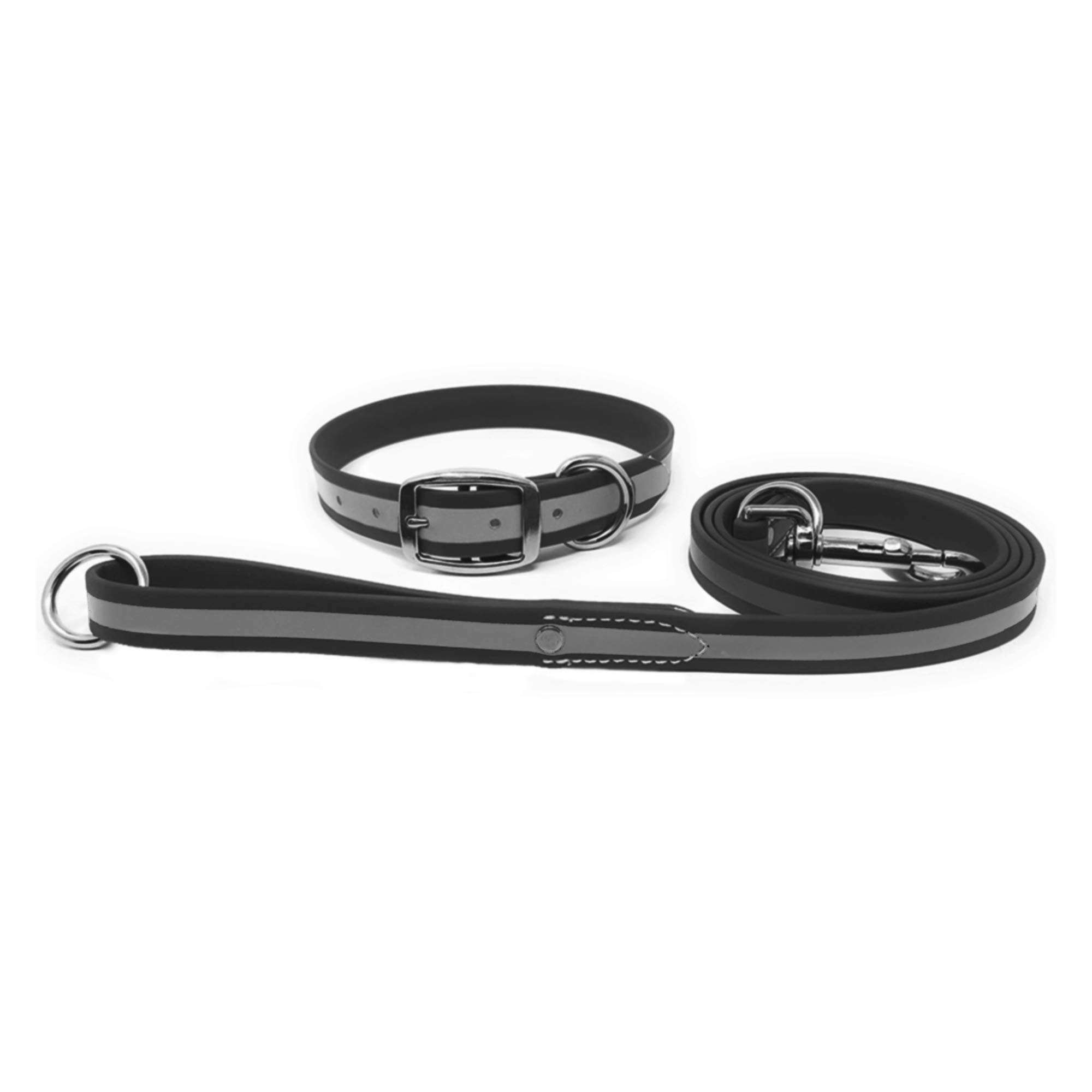 Regal Dog Products Small Black Reflective Dog Collar and Leash Set - Waterproof Biothane Pet Collar with Heavy Duty Double Buckle, D-Ring & 5ft Lead for Small Dogs | Perfect for Night Walks, Training & Outdoor Adventures