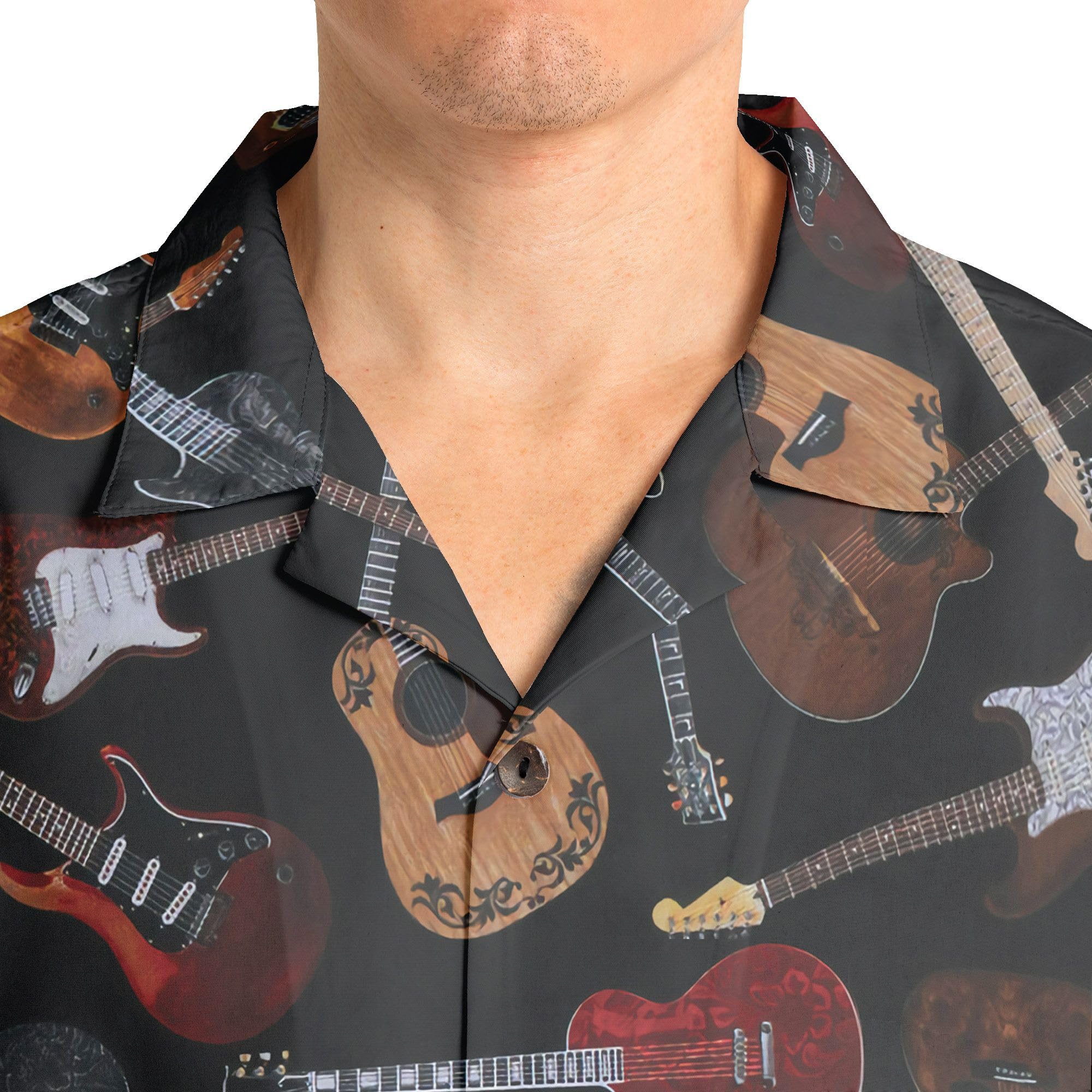 HYPERFAVOR Stylish Guitar Hawaiian Shirts for Men - Casual Short Sleeve Button Up Shirts - Perfect Gift for Musicians & Music Lovers - Ideal for Concerts, Beach Parties & Summer Outings