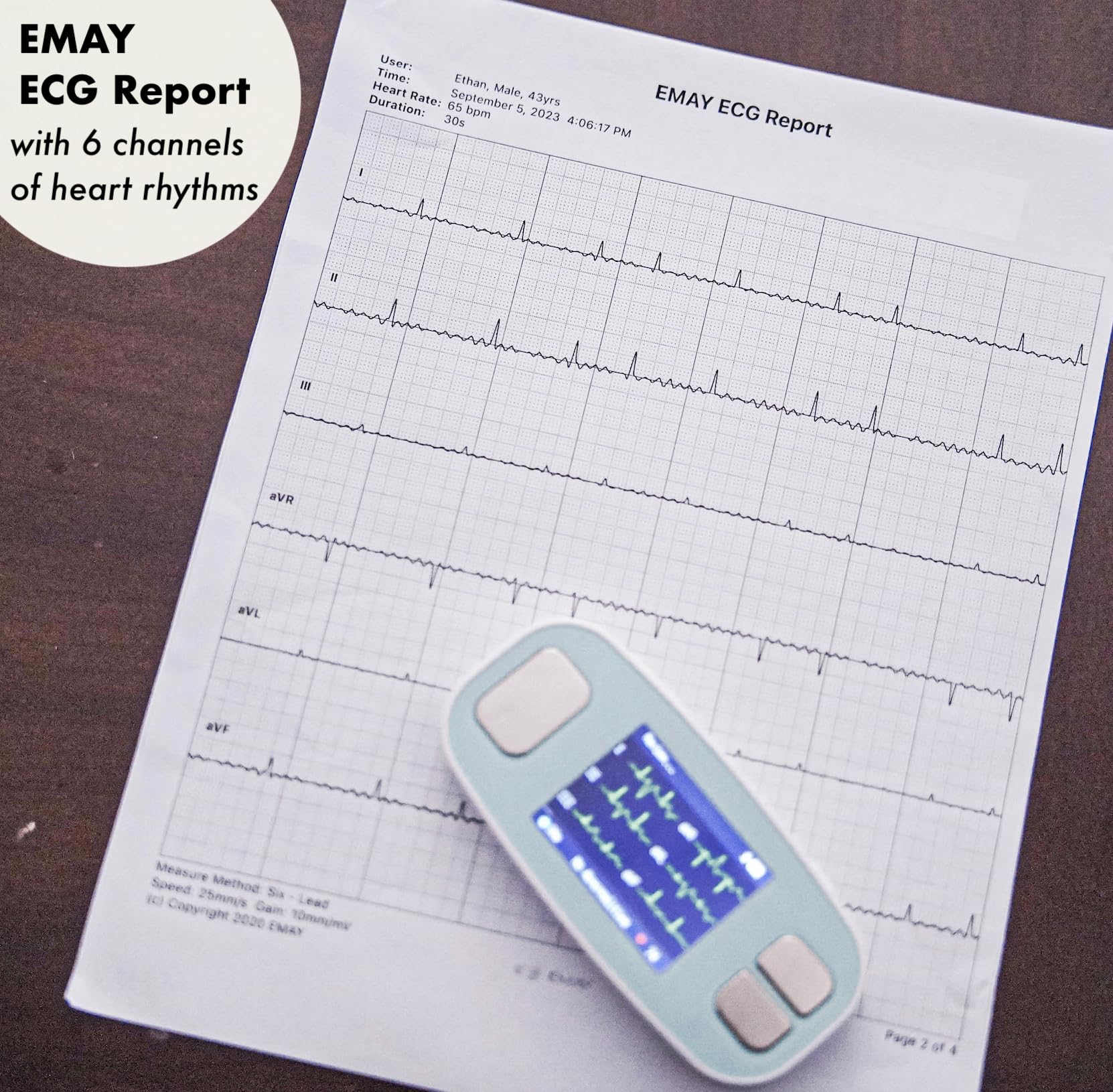 EMAY 6L Portable ECG Monitor - 6 Channel Heart Rate Monitor with Smartphone & PC Compatibility | No Subscription Required | Home Health Monitoring for Heart Patients & Fitness Enthusiasts