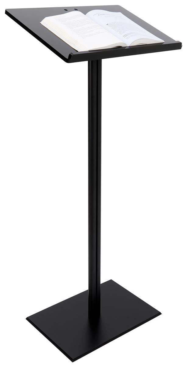 Displays2go CLRLECBNDB Black Floor Standing Podium with Slanted Top - Quick Assembly for Speeches, Presentations & Events - Perfect for Classrooms, Conferences & Public Speaking