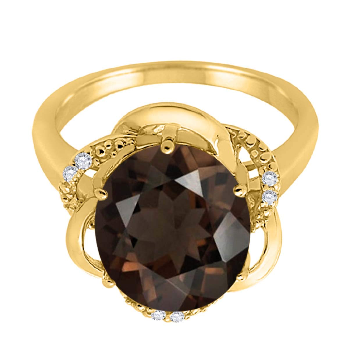MauliJewels 10K Yellow Gold Flower Ring for Women - 4.55 Carat Smokey Quartz & Diamond Prong Setting | Elegant Jewelry Gift for Anniversary, Wedding & Special Occasions