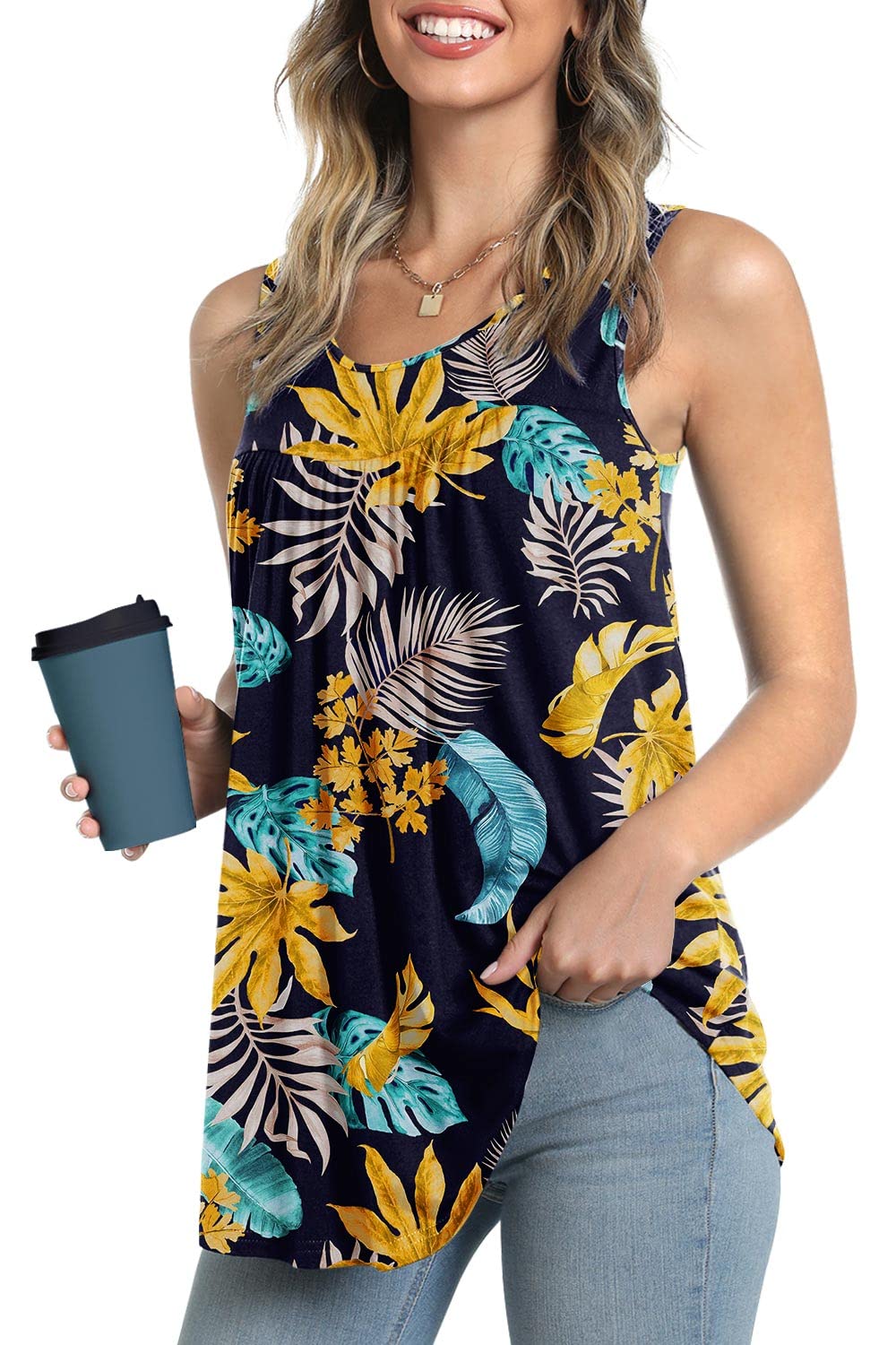 LONGYUAN Women's Sleeveless Camisole Tank Top - Summer Casual Loose Flowy Pleated Tunic Blouse | Lightweight Breathable Shirt for Beach, Travel & Everyday Wear