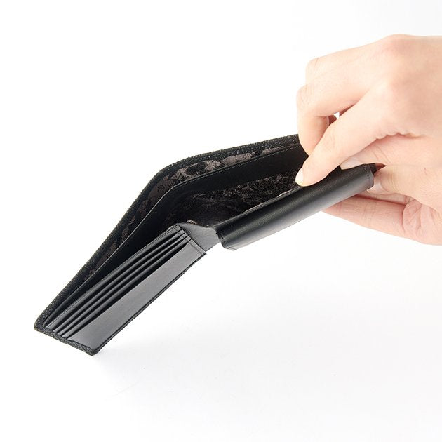 Premium Japanese Deerskin Leather Wallet with Urushi Lacquer - Crane & Turtle Design in Gray & Black | Handmade in Japan | Elegant Fold Wallet for Men & Women | Perfect for Gifts, Travel & Everyday Use