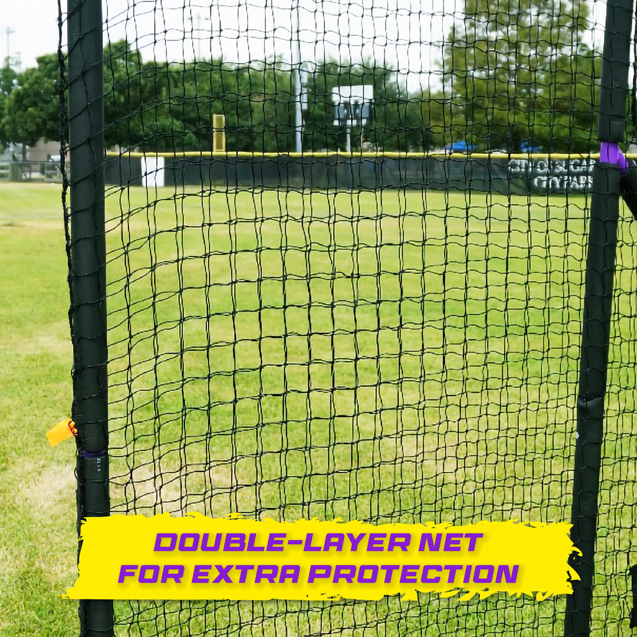Heavy Duty 7x7 ft Portable Baseball Pitching Net with Wheels & Carry Bag - Easy to Assemble L-Screen for Pitching Practice - Perfect for All Skill Levels (Backyard, Training, Games)