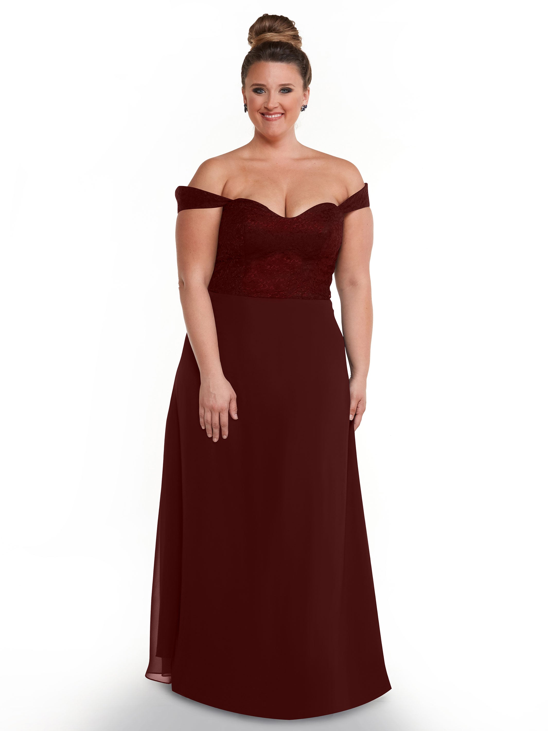 Elegant Off-the-Shoulder Chiffon A-Line Bridesmaid Dress with Lace Bodice - Perfect for Weddings, Formal Events & Special Occasions