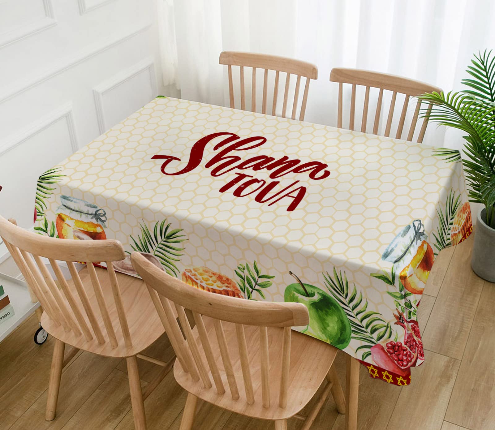 Shana Tova Tablecloth - Elegant Rosh Hashanah Jewish New Year Celebration Table Cover for Holiday Party, Kitchen & Dining Room Decor - Perfect for Festive Gatherings, Family Dinners & Jewish Traditions