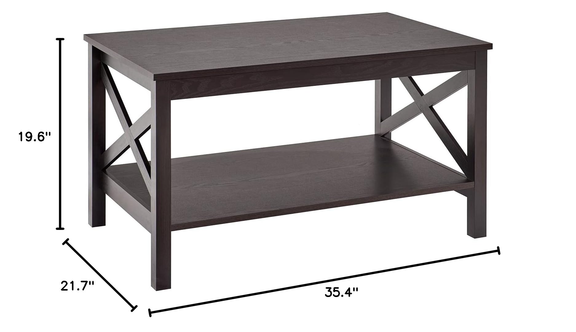 ClosetMaid 3935 X-Frame Coffee Table with Shelf - Black Walnut Wood for Living Room