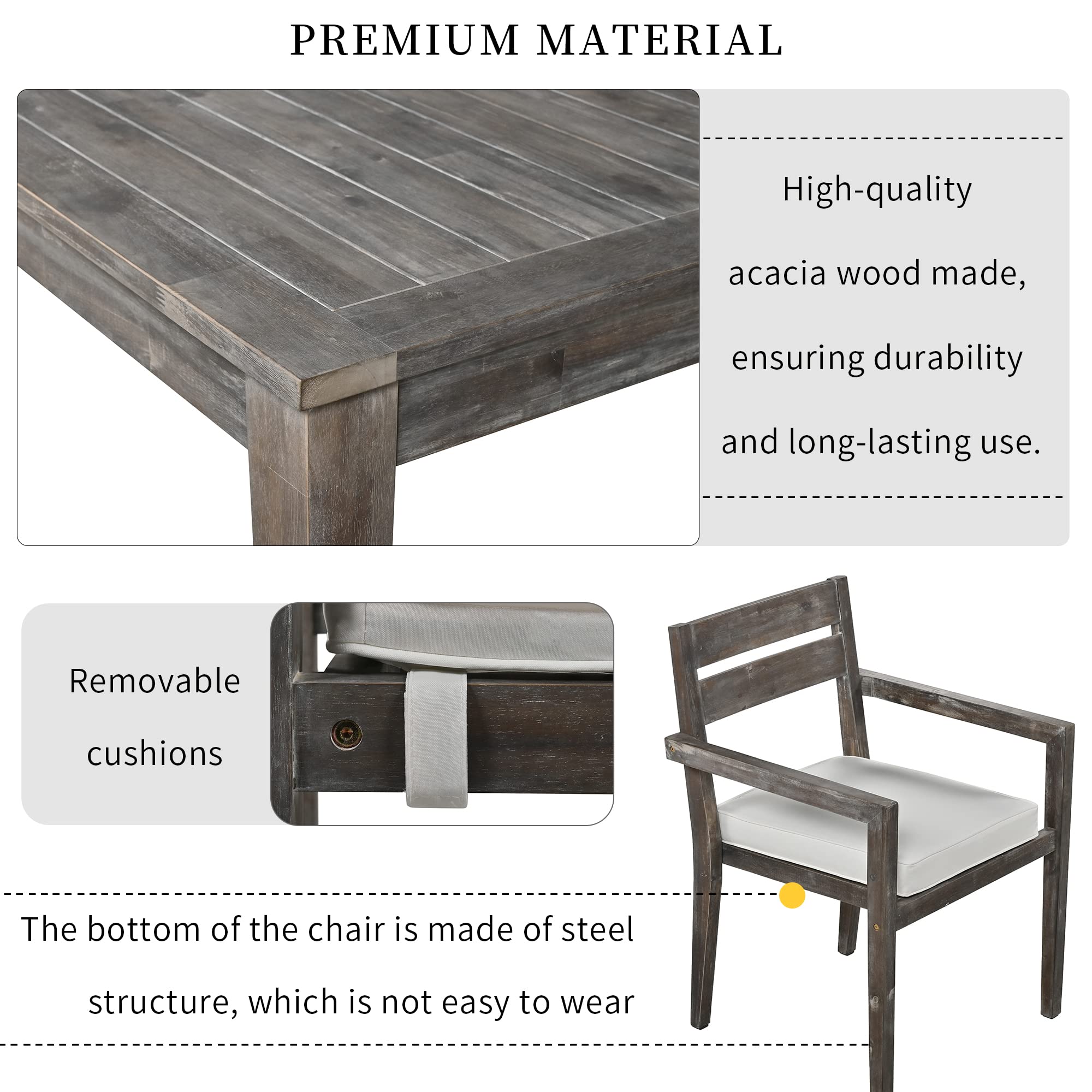 **Merax 7-Piece Acacia Wood Outdoor Dining Table Set - Patio, Balcony, Backyard & Garden Furniture - Weather-Resistant Grey Dining Chairs & Table for Entertaining & Relaxation**