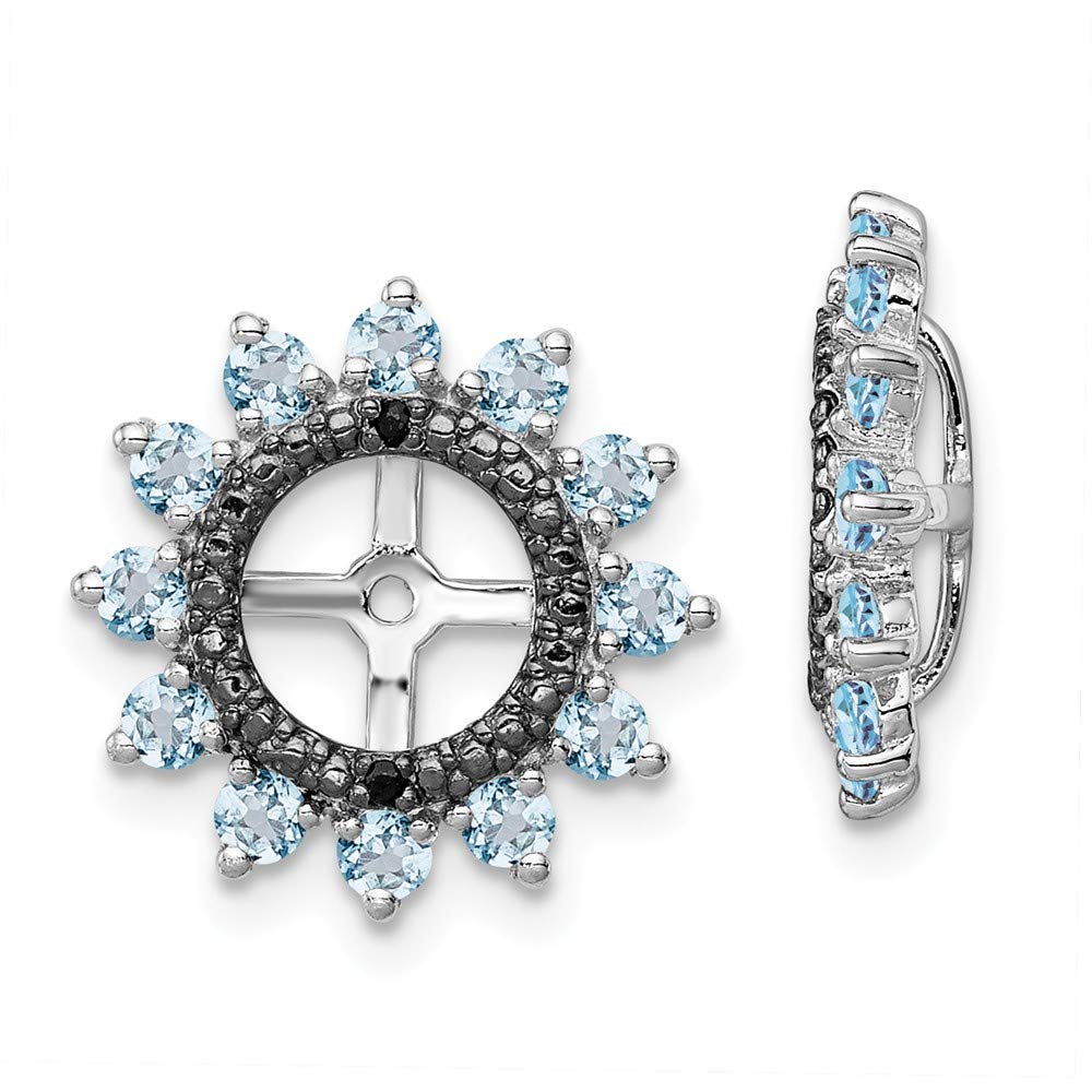 925 Sterling Silver Rhodium Plated Swiss Blue Topaz & Black Sapphire Earring Jacket for Women | Dainty Stud Earrings for Everyday Wear, Parties & Special Occasions