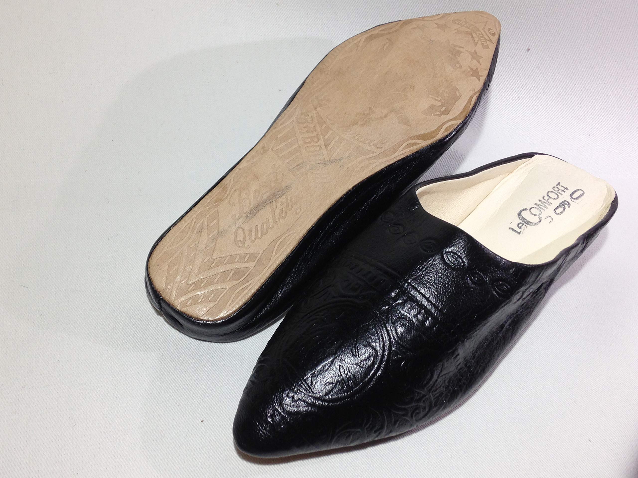 Women's Black Leather Heeled Slippers - Handmade House Slippers with Arch Support for Ladies - Perfect for Indoor Comfort & Casual Wear