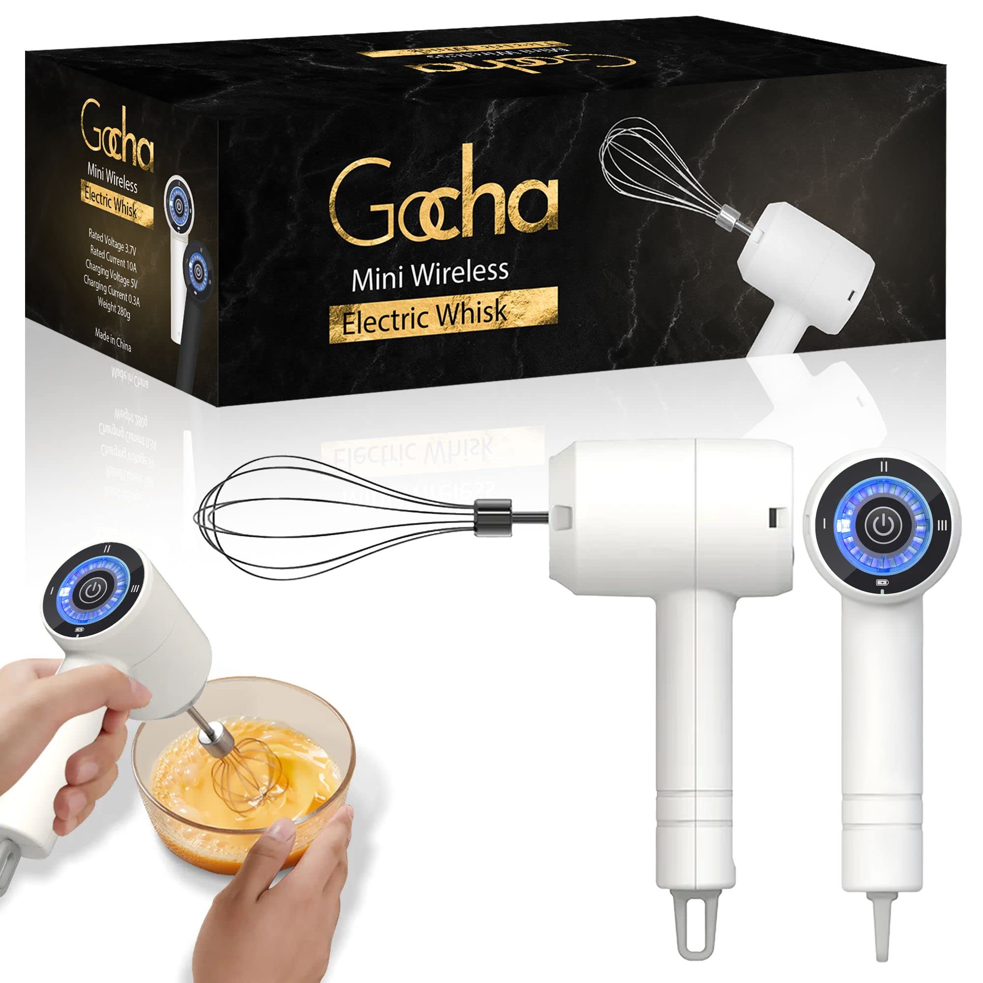 Electric Hand Mixer - 3 Speed Cordless Handheld Whisk for Baking, Eggs, Cream & Batters | Rechargeable Wireless Mixer with Dual Whisks | Perfect for Kitchen, Camping & Small Spaces (White)