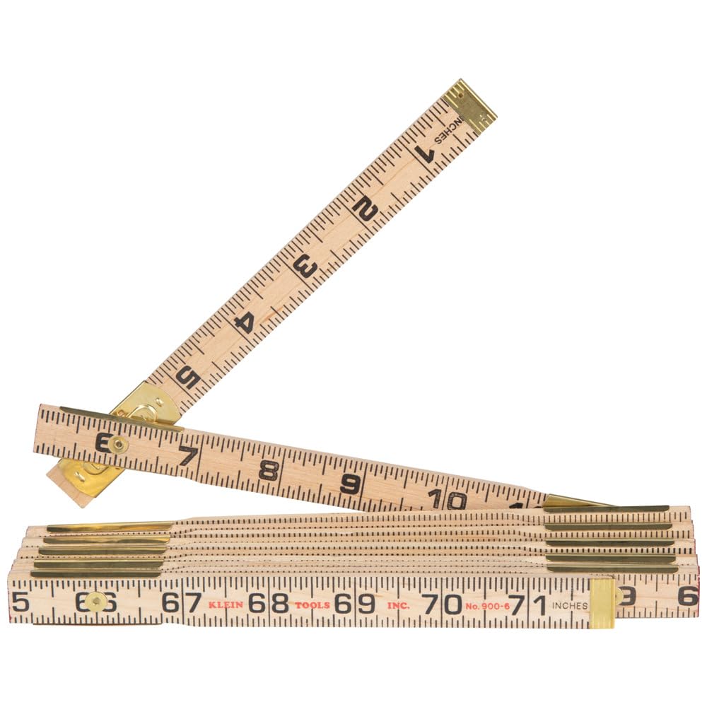 Klein Tools 900-6 Folding Wooden Ruler with Inside Reading - 6 Foot Foldable Carpenter's Measuring Tool for Woodworking, Construction & DIY Projects
