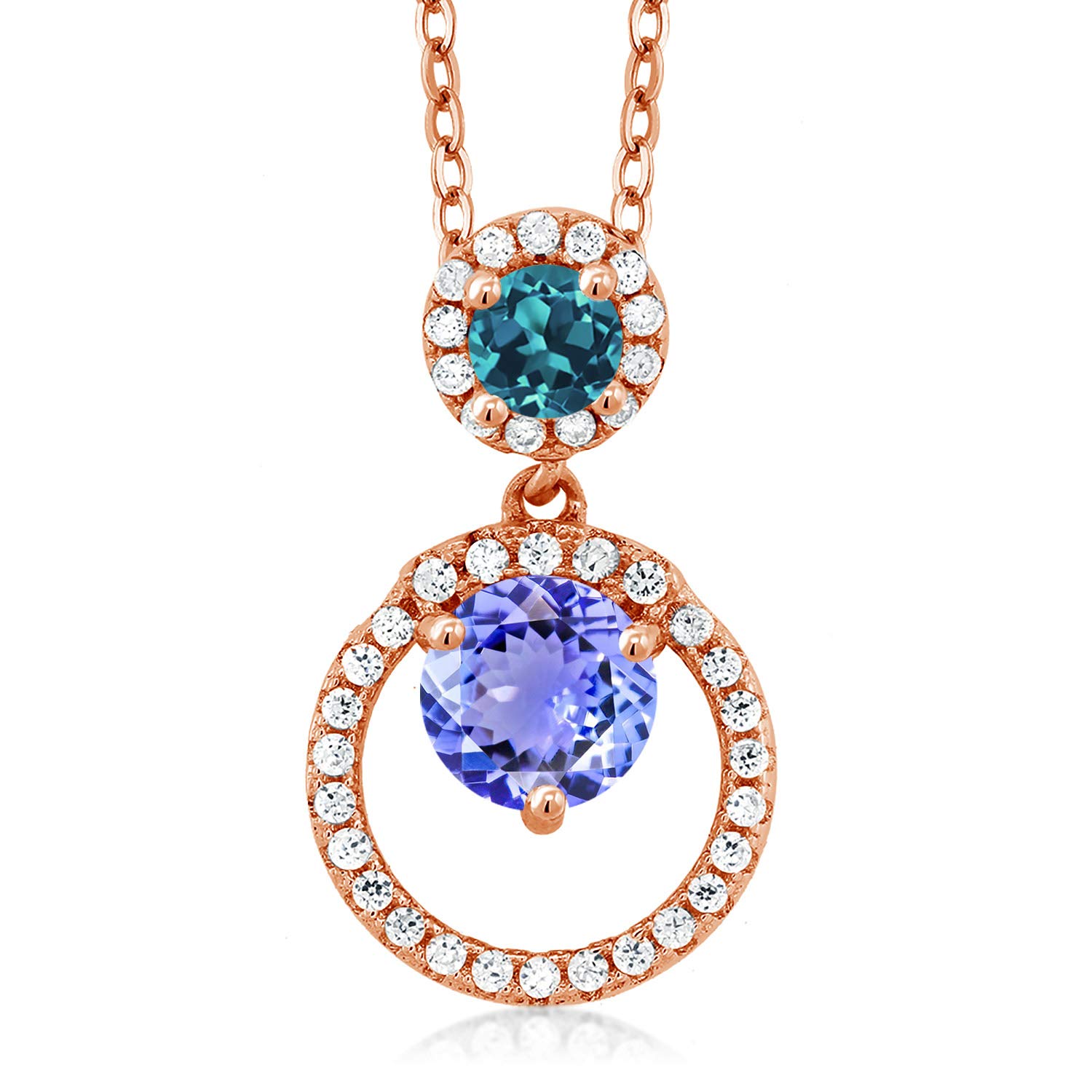 1.83 Ct Blue Tanzanite & London Blue Topaz Pendant in 18K Rose Gold Plated Silver - Elegant Jewelry Gift for Women, Perfect for Weddings, Anniversaries & Special Occasions