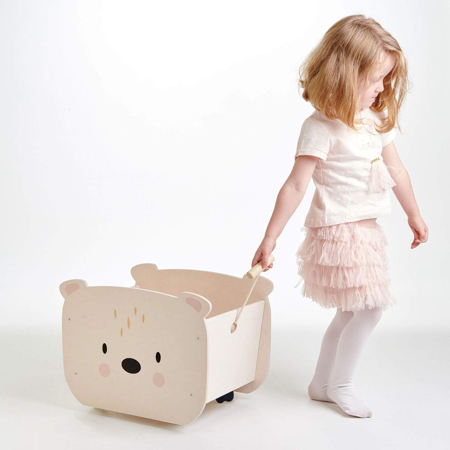 Tender Leaf Toys Wooden Pull Along Bear Cart for Toddlers - Wheels for Moving Play, Toy Storage Box - Best Gift for Kids 3+ Years Old - Perfect for Indoor Playrooms, Preschool Learning & Travel Toys